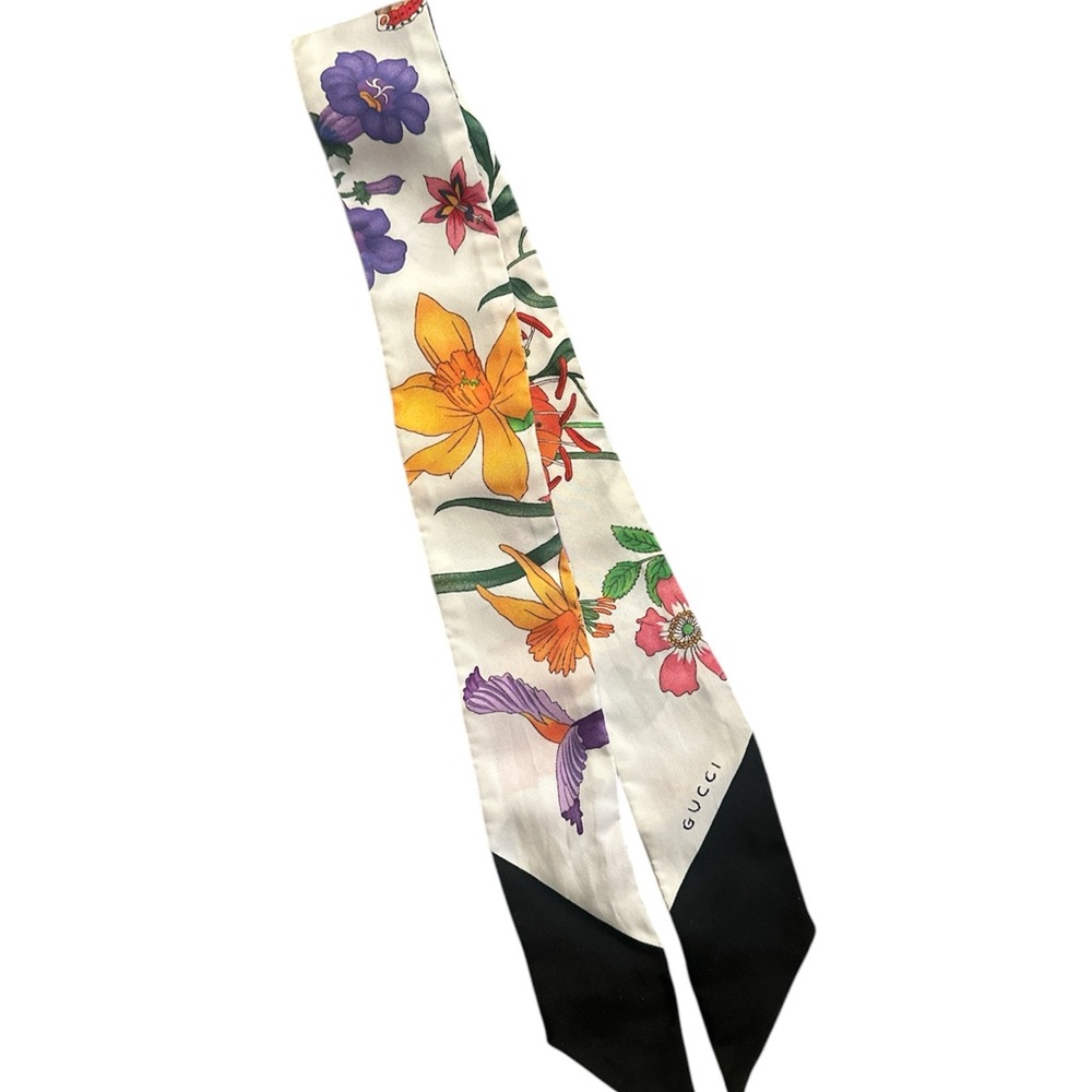 Gucci FLORA PRINT SILK TWILL NECK BOW - Picture 4 of 8